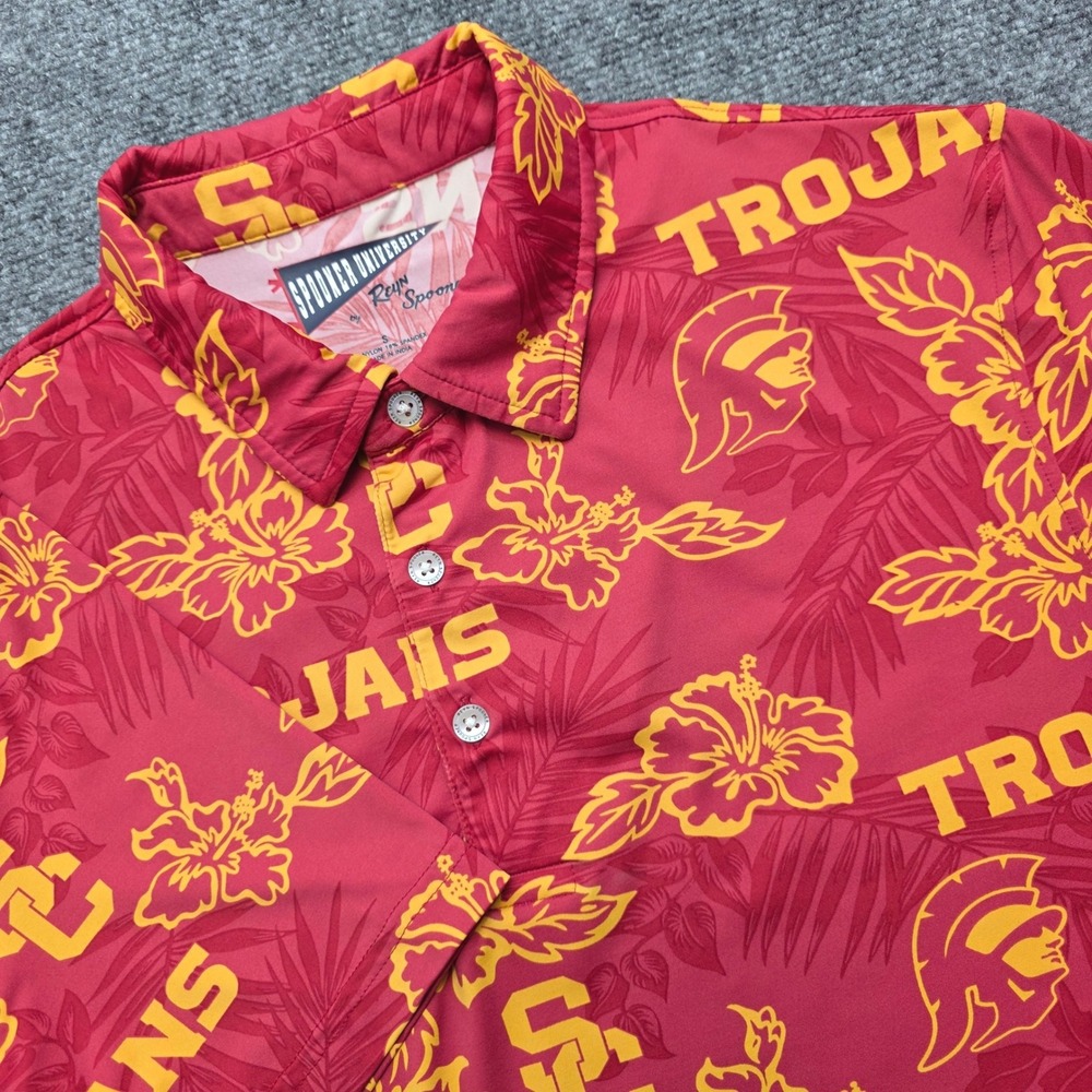 Reyn Spooner USC Trojans Men's Small S Red Floral Performance Polo Hawaiian Golf